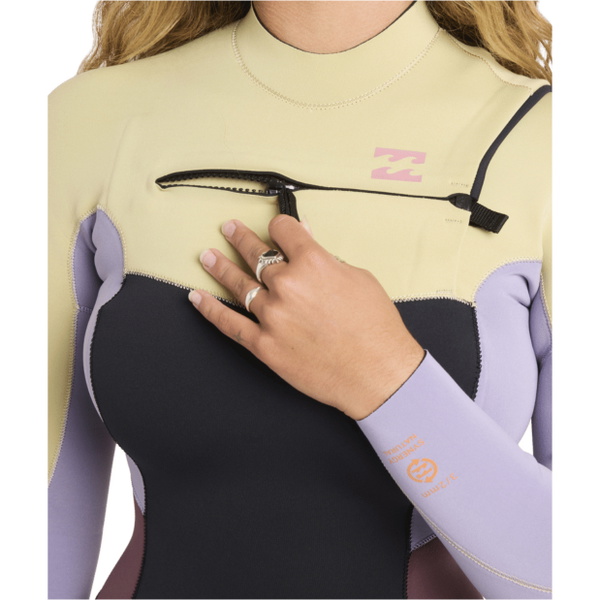 2026 Billabong Femmes Synergy Natural 3/2mm Chest Zip Combinaison N&eacute;opr&egrave;ne 24BW193514 - Grey Violet
